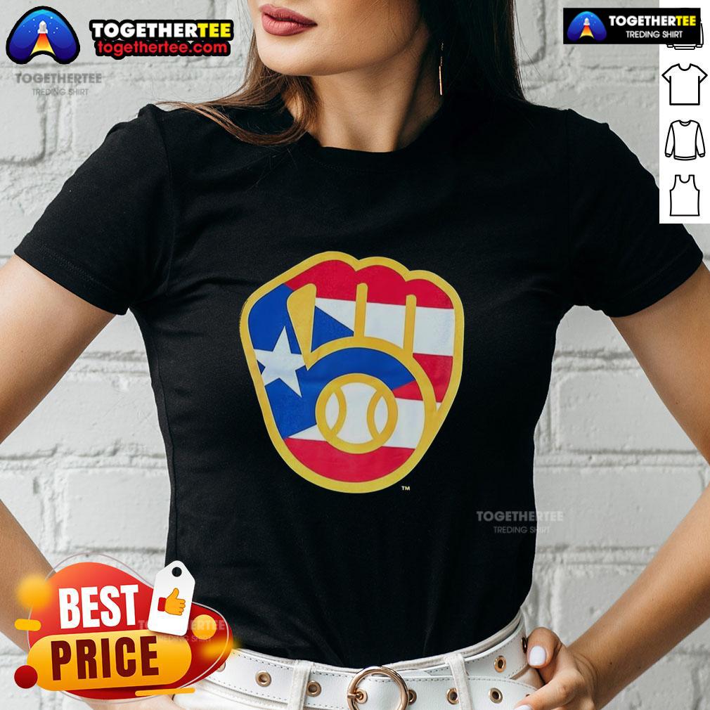 Hot Puerto Rican Milwaukee Brewers Logo Ladies Tee featuring vibrant colors and stylish design for fans.