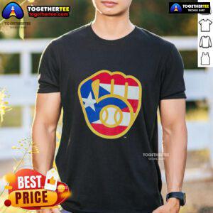 Hot Puerto Rican Milwaukee Brewers logo T-shirt featuring vibrant colors and stylish design for baseball fans.