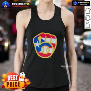 Alt Text: Hot Puerto Rican Milwaukee Brewers logo tank top featuring vibrant colors and stylish design for fans.