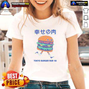 Hot Tokyo Burger Run 86 Ladies Tee featuring a stylish design perfect for food lovers and burger enthusiasts.