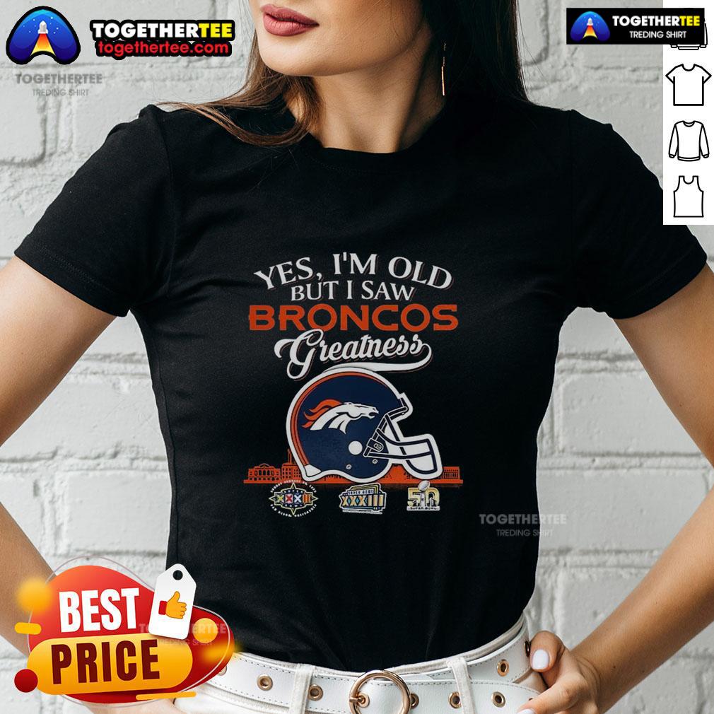 Denver Broncos Super Bowl helmet and skyline graphic on a ladies tee, celebrating NFL greatness for fans of all ages.