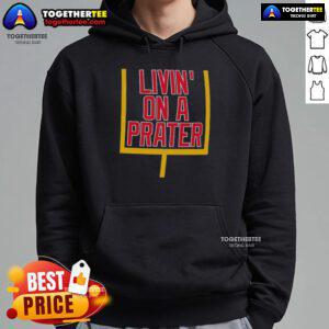 Person wearing a Nice Livin' on a Prater Buffalo Bills hoodie, showcasing team spirit and stylish sportswear.