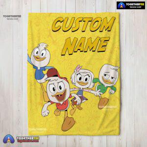 Official Disney Ducktales Huey Dewey Louie Webby Yellow Cartoon Collage Blanket Fleece Customized Blanket
