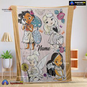 Official Disney Chibi Moana Alice Tinker Bell Pocahontas  Blanket Fleece Customized Blanket