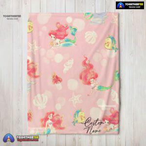 Official Disney The Little Mermaid & Flounder Delicate Watercolor Blanket Fleece Customized Blanket