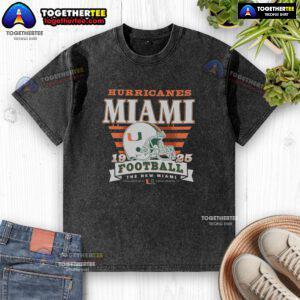 Official Miami Hurricanes Stripe Splash Washed T-Shirt featuring vibrant colors and a comfortable fit for fans.