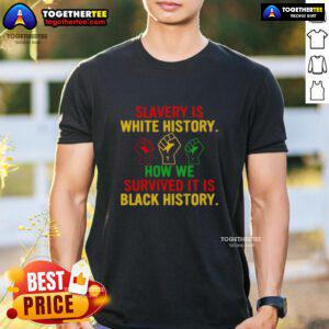 Alt Text: Official Slavery Is White History How We Survived It Is Black History T-Shirt highlighting Black history and resilience.