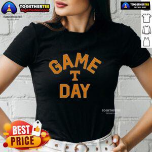Alt Text: Official Tennessee Volunteers game day logo on a stylish college ladies tee, perfect for fans and game day attire.