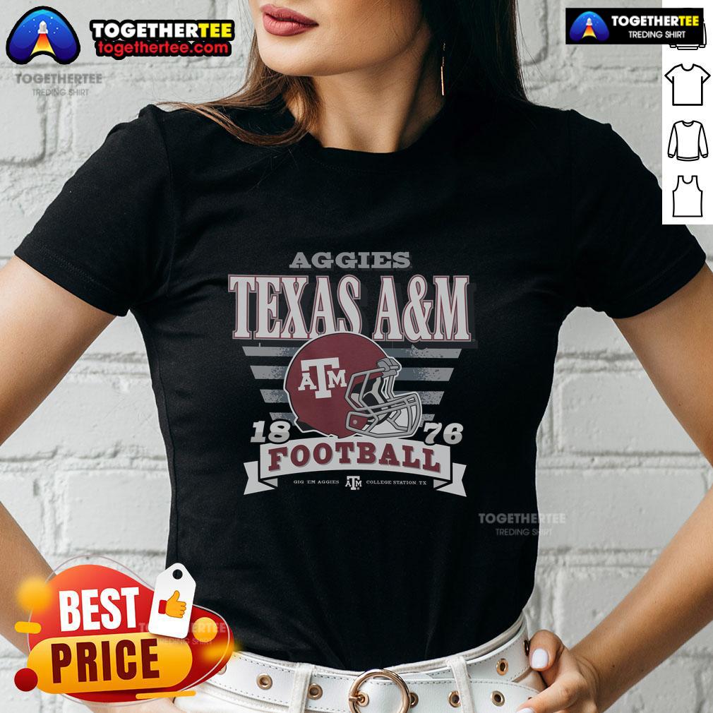 Alt Text: Official Texas A&M Aggies Stripe Splash Ladies Tee featuring vibrant stripes and team logo, perfect for game day.