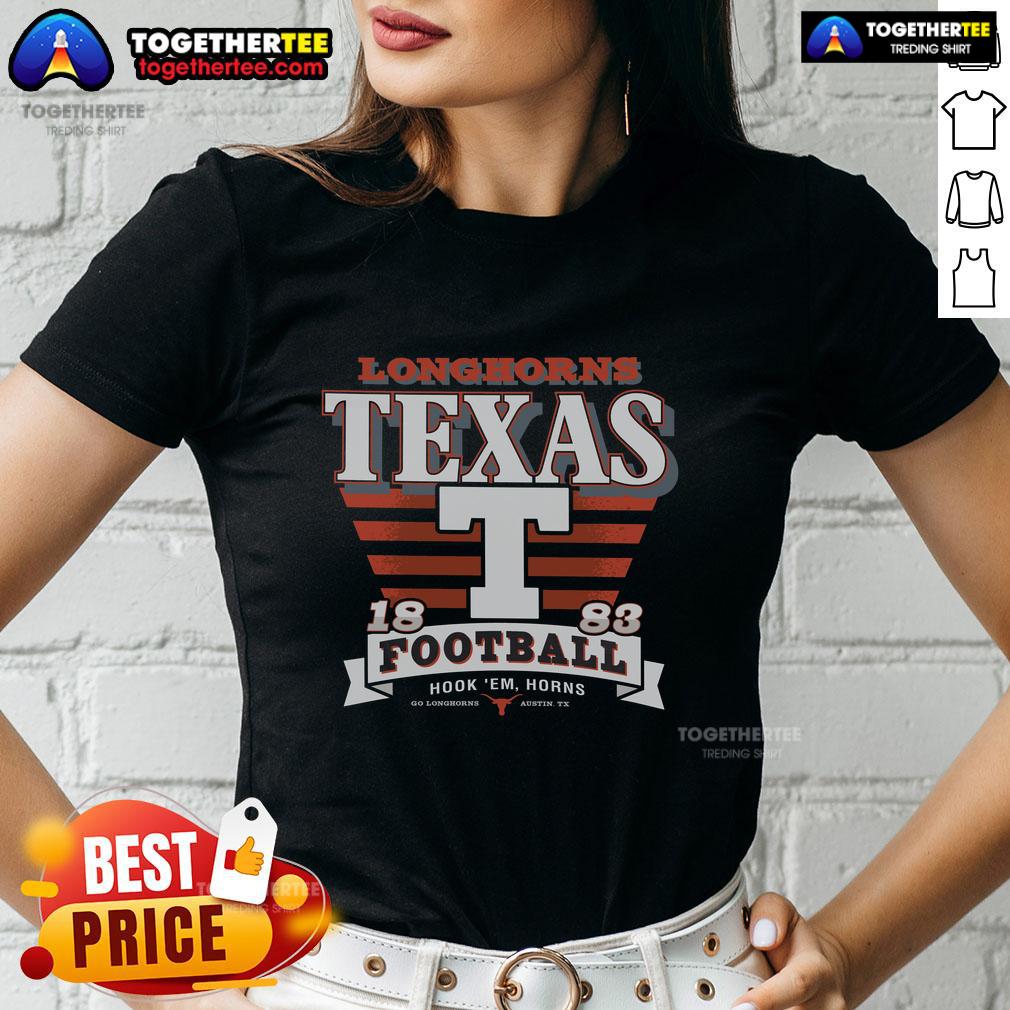 Official Texas Longhorns Stripe Splash Ladies Tee featuring vibrant stripes and team logo, perfect for game day.