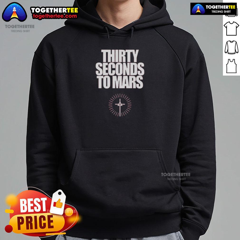 Official Thirty Seconds to Mars Summer Tour 2025 hoodie featuring logo and vibrant design for fans.