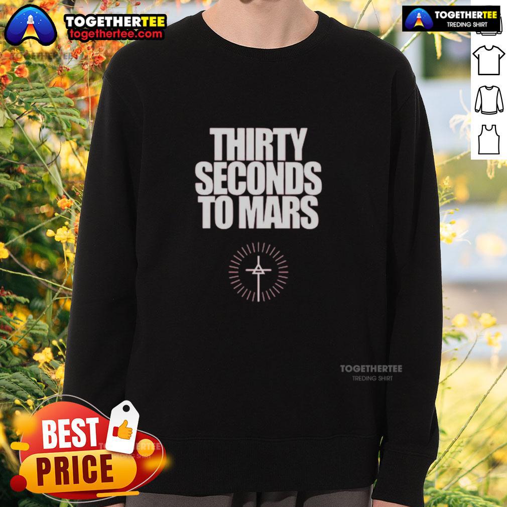 Official Thirty Seconds to Mars Summer Tour 2025 sweatshirt featuring bold logo and vibrant design for fans.