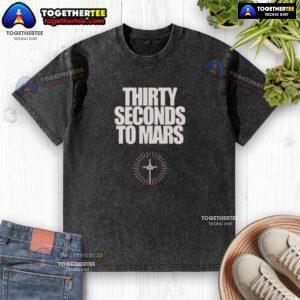 Alt Text: Official Thirty Seconds to Mars Summer Tour 2025 washed t-shirt featuring band logo and vibrant design for fans.