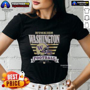 Alt Text: Official Washington Huskies Stripe Splash Ladies Tee featuring a stylish design for fans and casual wear.