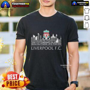 Original Liverpool FC 2025 Squad Skyline City T-Shirt featuring iconic team design and vibrant cityscape graphics.