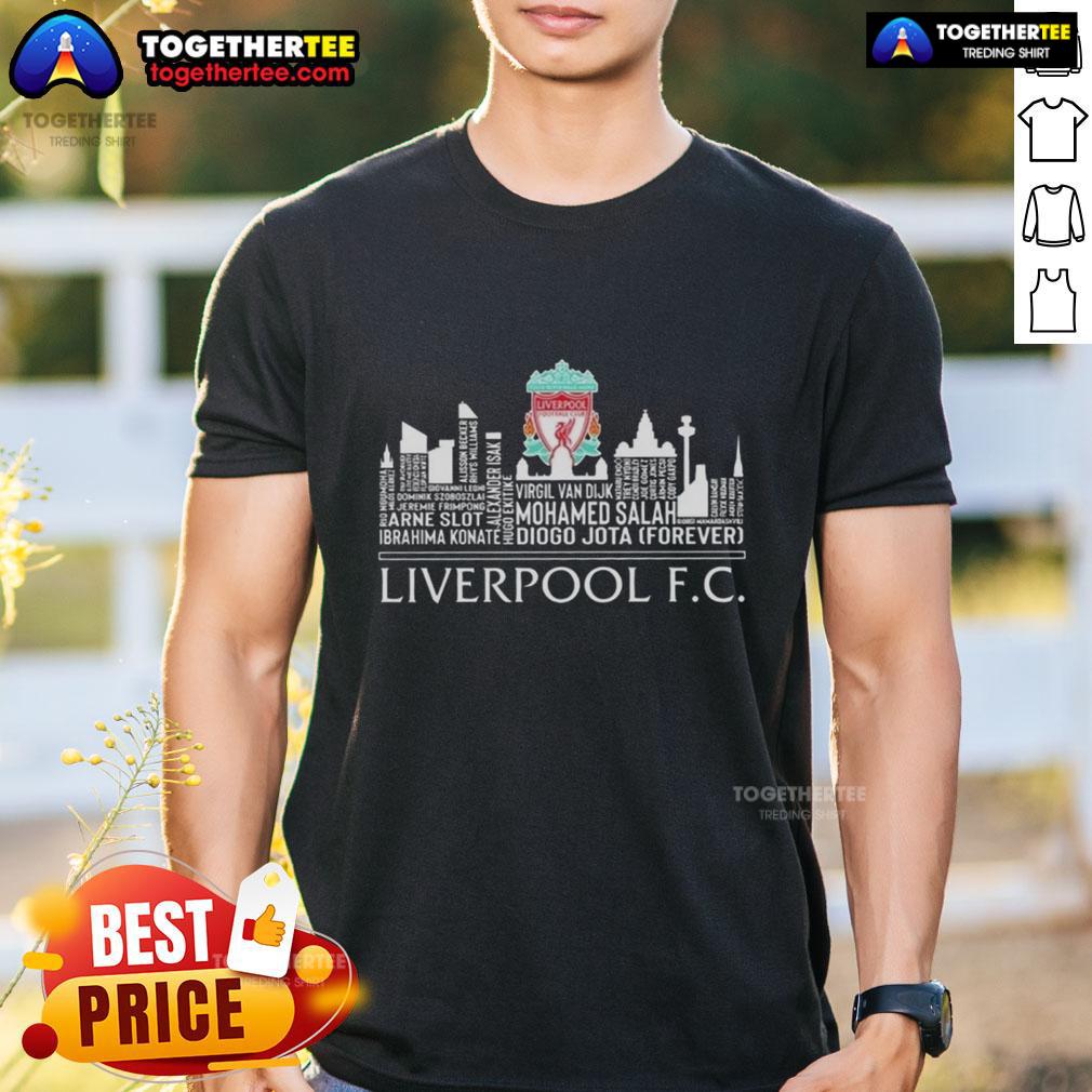 Original Liverpool FC 2025 Squad Skyline City T-Shirt featuring iconic team design and vibrant cityscape graphics.