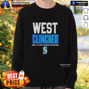 2025 Seattle Mariners Playoffs Clinched AL West Division Champions sweatshirt featuring team logo and vibrant colors.