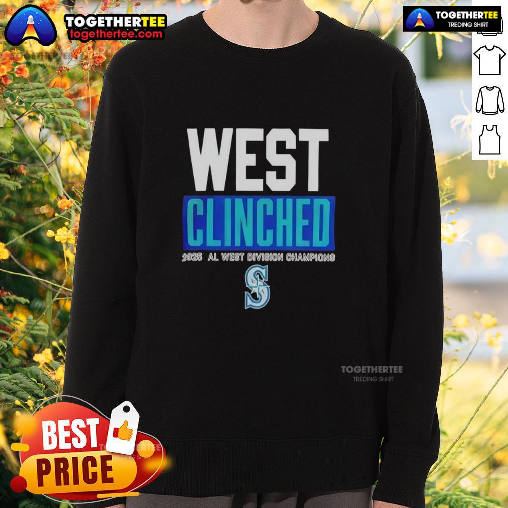 2025 Seattle Mariners Playoffs Clinched AL West Division Champions sweatshirt featuring team logo and vibrant colors.