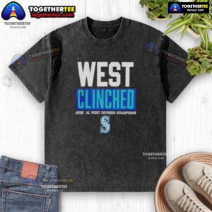 Original Seattle Mariners Playoffs Clinched AL West Division Champions 2025 Washed T-Shirt in vibrant colors.