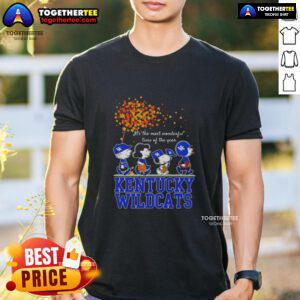 Original Snoopy and Friends Kentucky Wildcats autumn T-shirt: festive design celebrating the most wonderful time of the year.