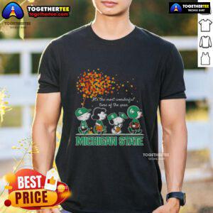Original Snoopy and Friends Michigan State Autumn T-Shirt celebrating 'It's The Most Wonderful Time Of The Year' design.