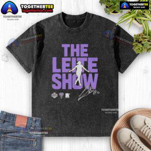 Carla Leite wearing a stylish Golden State Valkyries washed t-shirt during The Leite Show, showcasing a trendy casual look.
