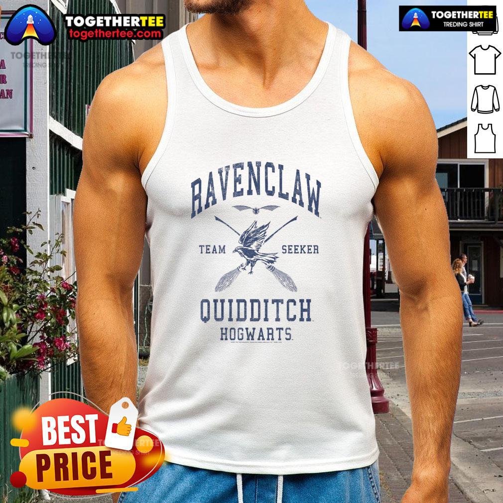 Premium Harry Potter Ravenclaw Quidditch Team Seeker collegiate tank top featuring blue and silver design elements.