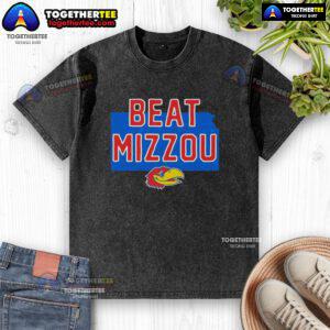Premium Kansas Jayhawks Beat Mizzou State washed t-shirt in blue, showcasing team pride and comfort for fans.