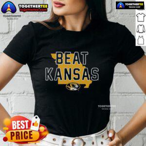 Premium Missouri Tigers beat Kansas Jayhawks ladies tee, featuring stylish design and team colors for fans.