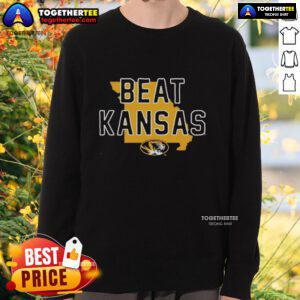 Premium Missouri Tigers sweatshirt featuring a bold design celebrating the team's victory over Kansas Jayhawks.