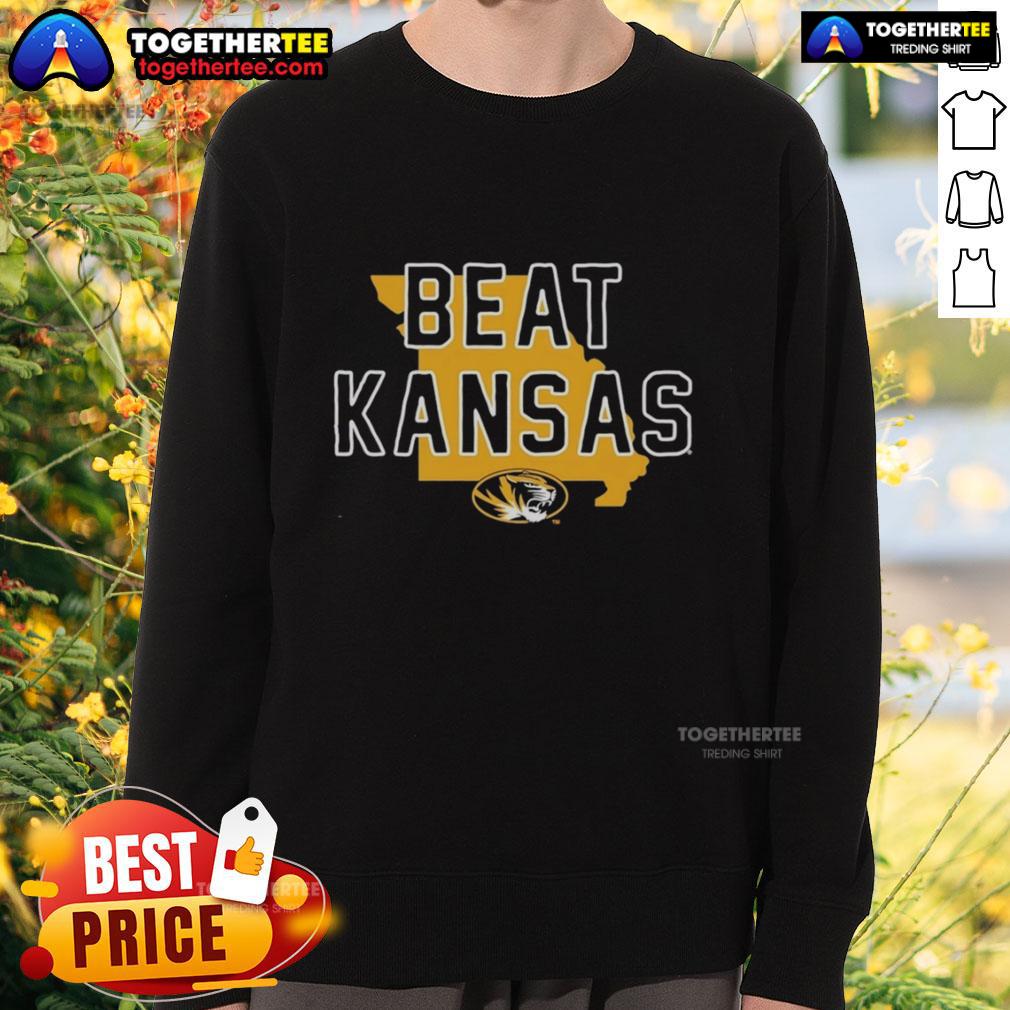 Premium Missouri Tigers sweatshirt featuring a bold design celebrating the team's victory over Kansas Jayhawks.