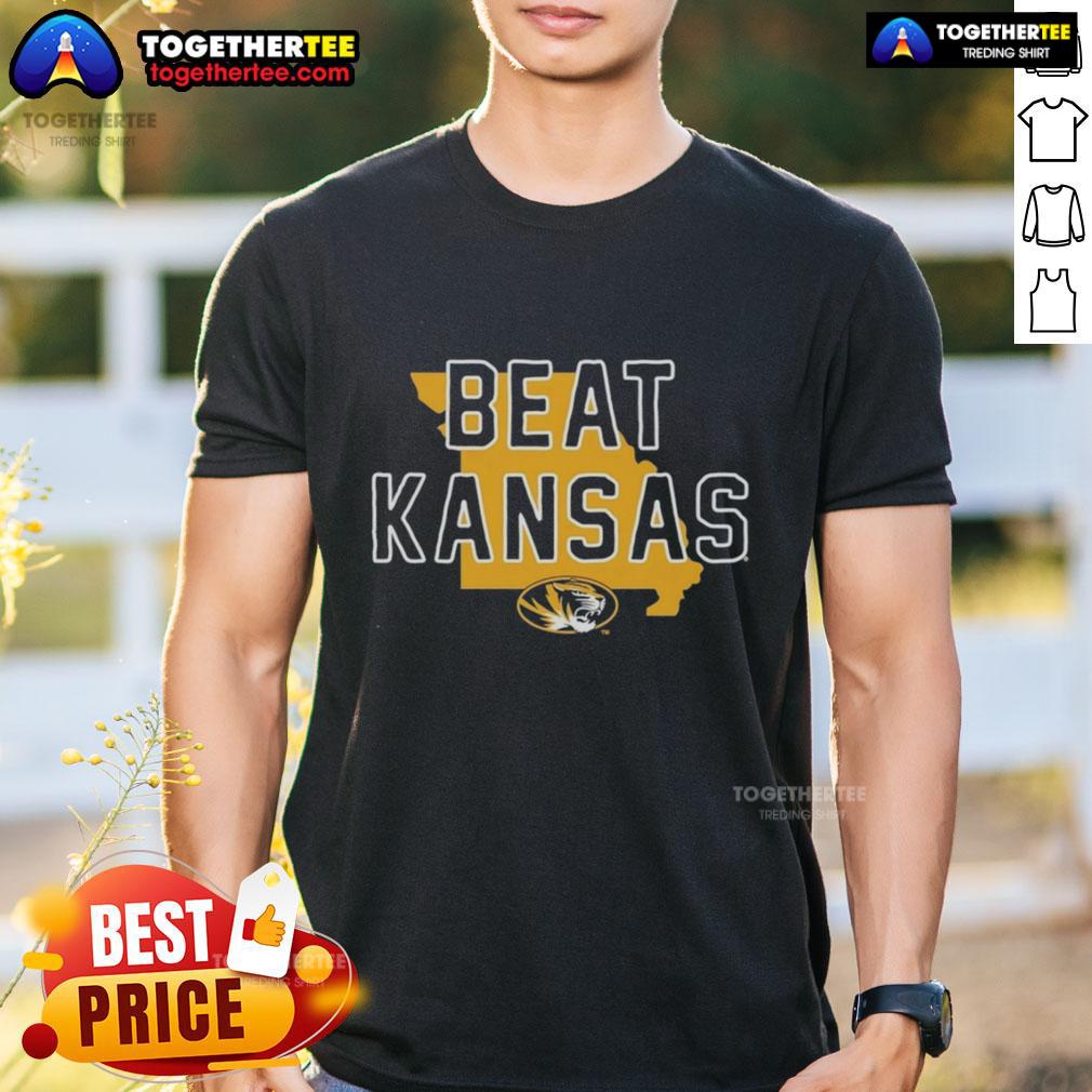 Premium Missouri Tigers Beat Kansas Jayhawks State T-Shirt featuring bold team colors and graphics for sports fans.