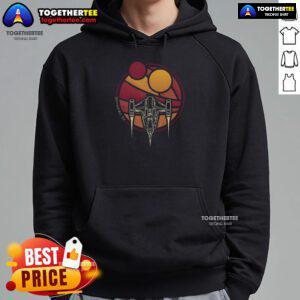 Alt Text: Premium N-1 WZRD Twin Suns Starfighter retro sci-fi spaceship hoodie featuring vibrant graphics and comfortable design.