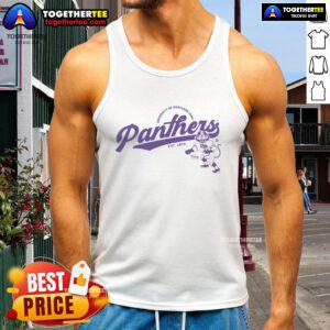 Premium Panthers Script Logo Tank Top featuring a stylish design, perfect for casual wear and sports enthusiasts.