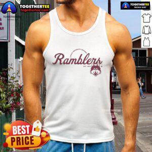 Stylish Premium Ramblers Script Logo Tank Top in a casual setting, perfect for summer outfits and outdoor activities.