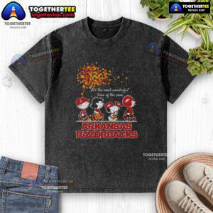 Premium Snoopy and Friends Arkansas Razorbacks autumn washed t-shirt for the most wonderful time of the year.