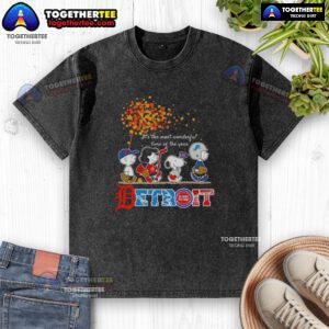 Alt Text: Premium Snoopy and Friends Detroit Autumn Washed T-Shirt featuring festive designs for the most wonderful time of the year.
