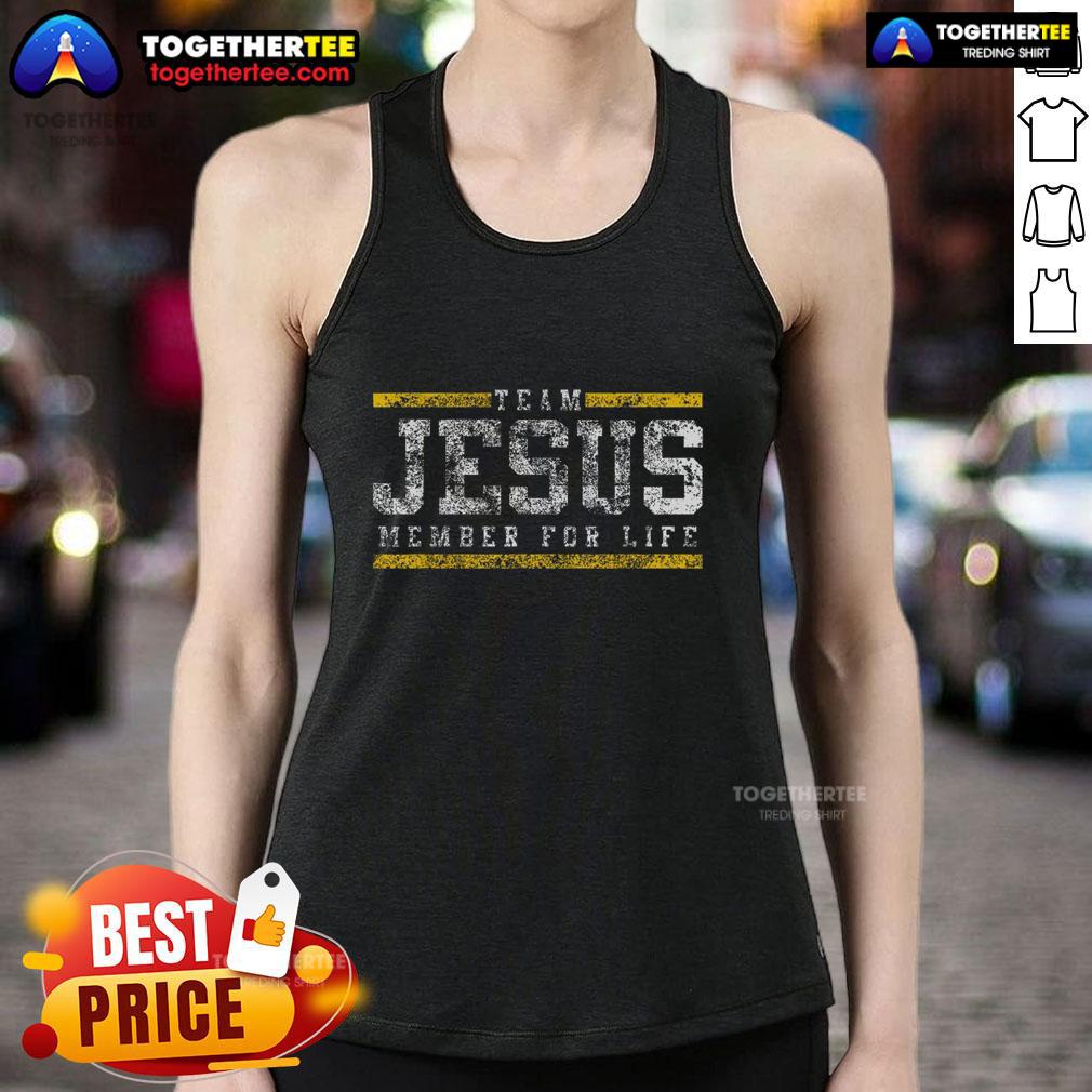 Premium Team Jesus Member For Life Tank Top in black, featuring bold white lettering and a comfortable fit for believers.