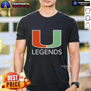 Stylish Miami Hurricanes Legends logo T-shirt featuring vibrant colors, perfect for fans and sports enthusiasts.