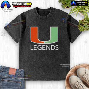 Pretty Miami Hurricanes Legends logo on a washed t-shirt, perfect for fans and collectors of college sports apparel.