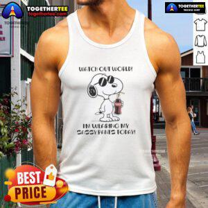 Alt Text: Sassy Snoopy Coca-Cola tank top featuring 'Watch Out World, I'm Wearing My Sassy Pants Today' design.