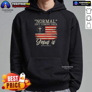 Top Christian hoodie featuring 'Normal Isn't Coming Back, Jesus' design, perfect for expressing faith and style.