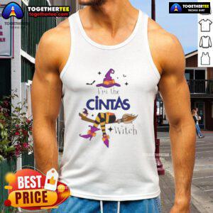 Top Im The Cintas Witch Halloween Tank Top featuring a playful witch design, perfect for festive Halloween celebrations.