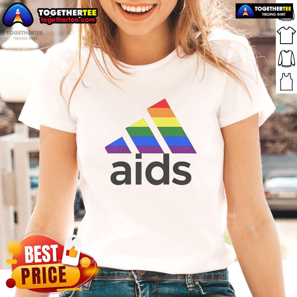 Awesome Aids LGBT logo on a stylish ladies tee, promoting inclusivity and support for the LGBTQ+ community.
