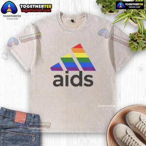 Awesome Aids LGBT logo on a washed t-shirt, promoting awareness and support for the LGBTQ+ community.