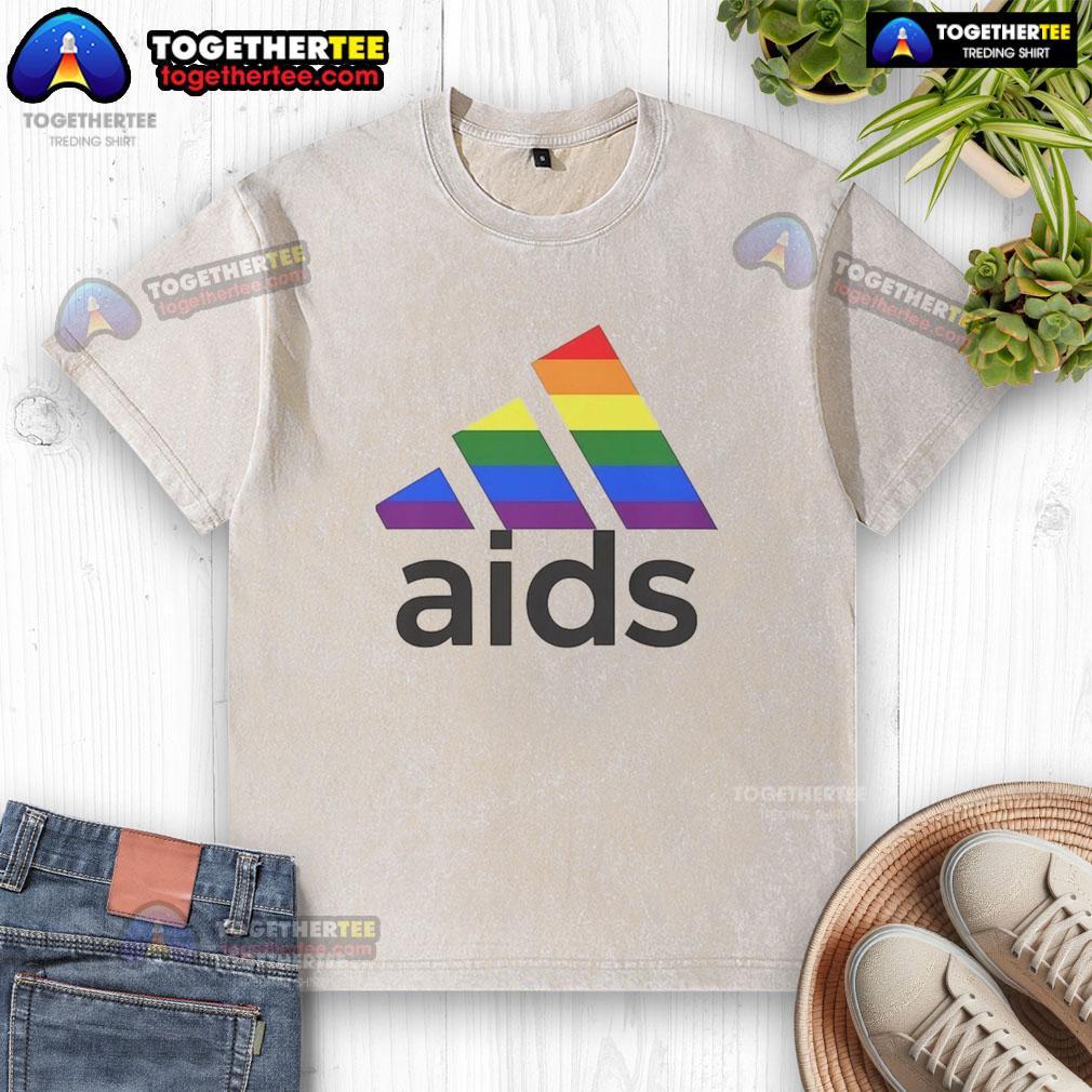 Awesome Aids LGBT logo on a washed t-shirt, promoting awareness and support for the LGBTQ+ community.