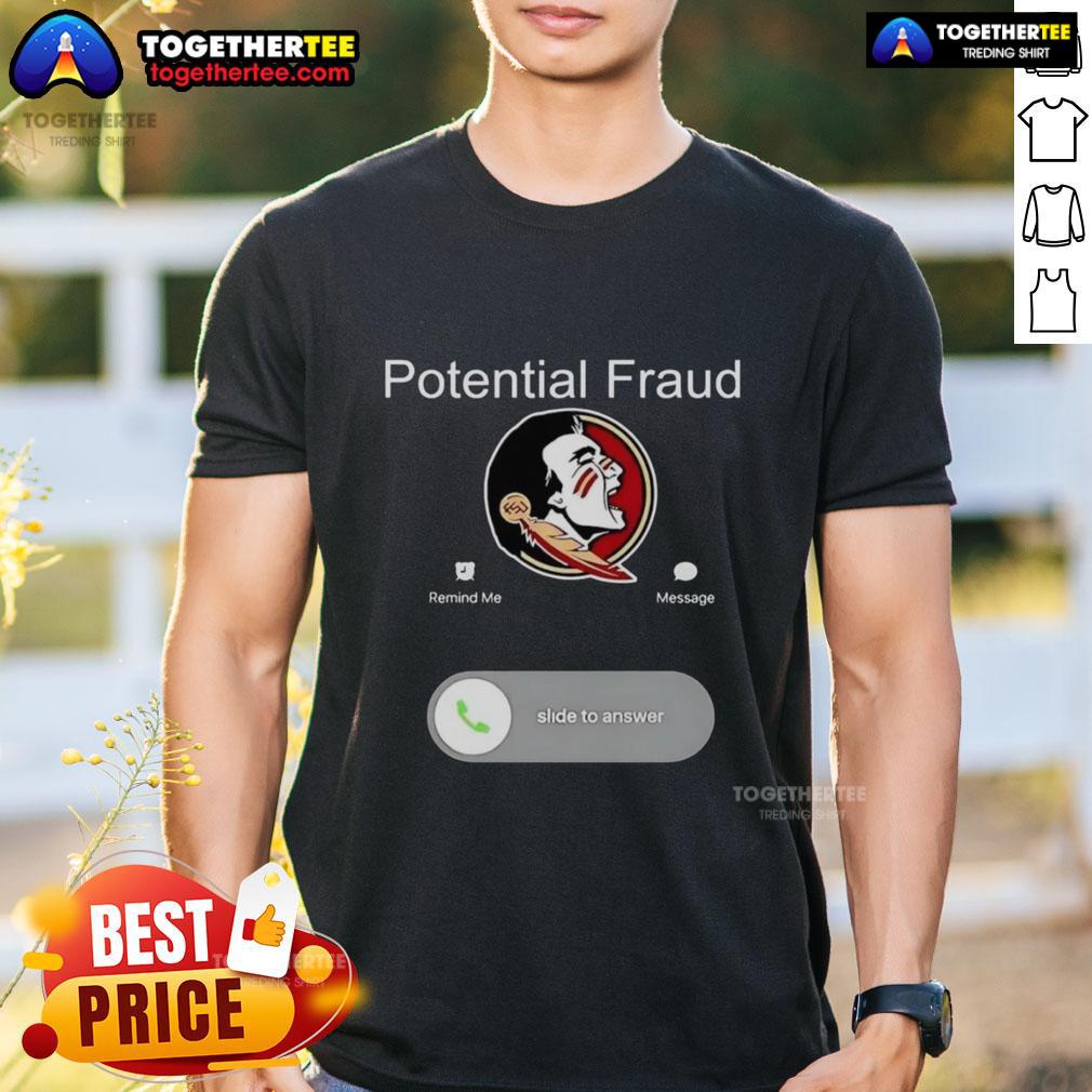 Awesome FSU potential fraud phone screen showing a graphic T-shirt design with bold colors and logo.