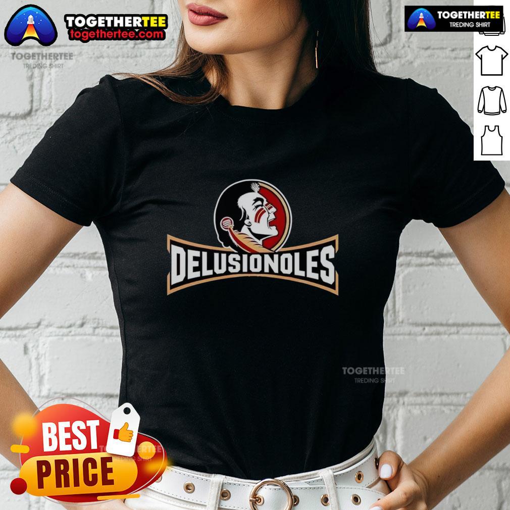 Awesome Florida State Seminoles Delusionoles logo on a stylish ladies tee, perfect for fans and casual wear.