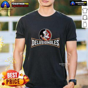 Alt Text: Awesome Florida State Seminoles Delusionoles logo t-shirt featuring vibrant colors and a bold design, perfect for fans.