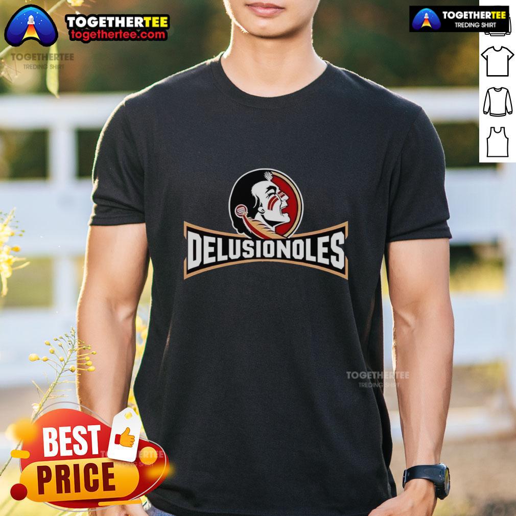 Alt Text: Awesome Florida State Seminoles Delusionoles logo t-shirt featuring vibrant colors and a bold design, perfect for fans.